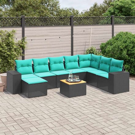 vidaXL - 9-delige - tuinbankset - met - kussens - van - zwart - polyrotan