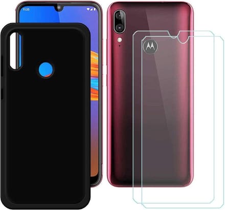 SoftCase Geschikt voor: Motorola E6 Plus Zwart TPU Siliconen + 2X Tempered Glass Screenprotector