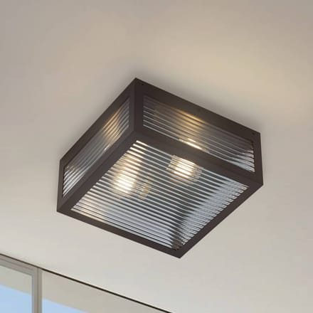 Lindby - plafondlamp - 2lichts - IJzer, glas - H: 13 cm - E27 - zwart, transparant