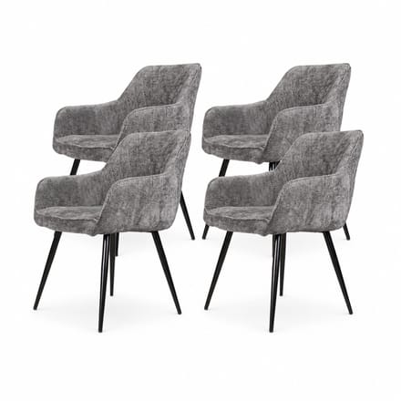 DS4U® - Flavio eetkamerstoel - Set van 4 - Donkergrijs - Velvet - Met armleuning