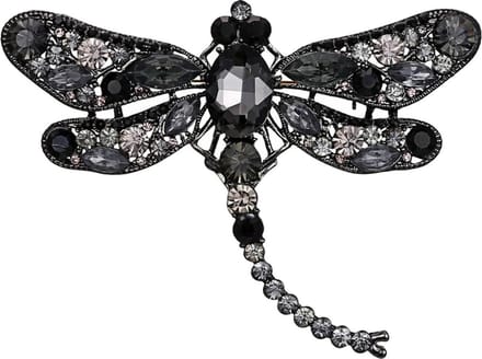 Fako Bijoux® - Broche - Libelle - XXL - 67x94mm - Grijs/Zwart