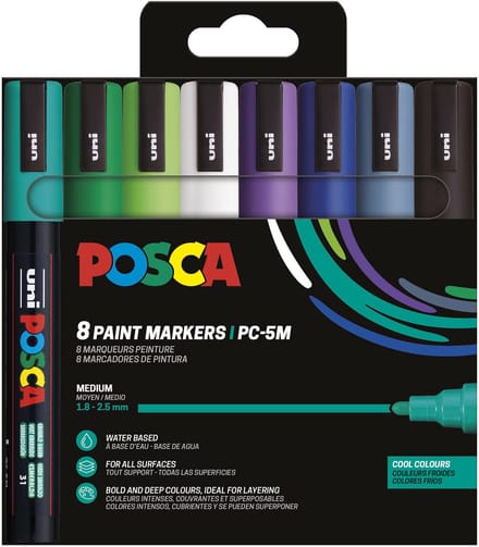 Uni POSCA paintmarker PC-5M | 1 | 8 - 2 | 5 mm | etui van 8 stuks in koude kleuren