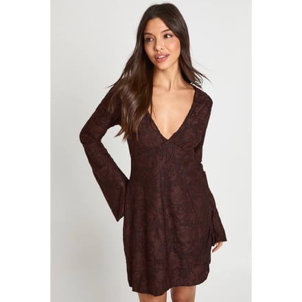boohoo Dames Burnout Bloemen Wijdmouw Shift Jurk | Chocolate | Maat: 8