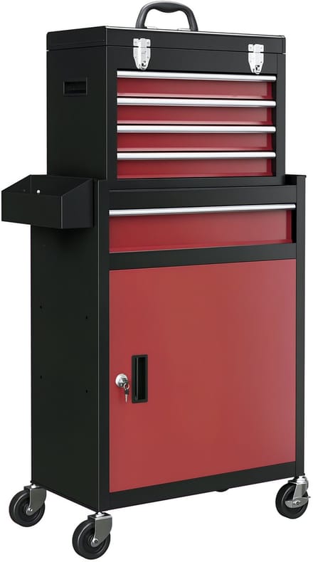 HOMCOM-Werkstattwagen-Stahl-60L x 28B x 102H cm-Rot