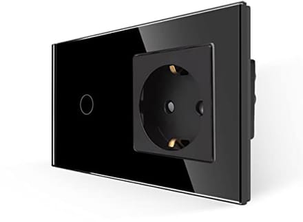 Glazen touch-lichtschakelaar met Schuko-stopcontact en LED-statusverlichting - Modern design