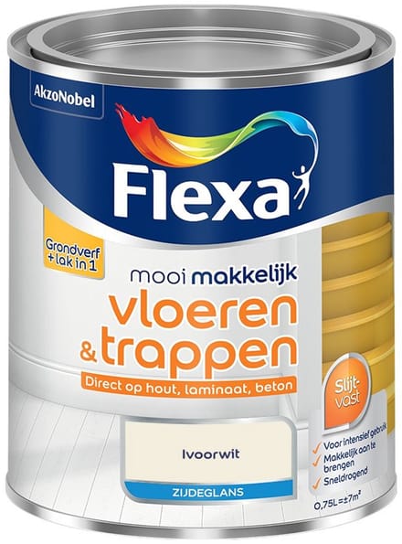 Flexa - Mooi Makkelijk Vloeren & Trappen Zijdeglans - Ivoorwit - Mengverf - 750 Ml