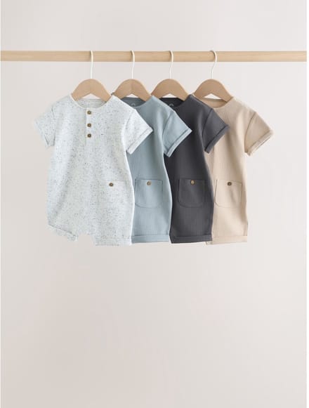 Next - Jongens - Grandad-rompertjes met knopen bij de hals voor baby's, 4 stuks - Grijs