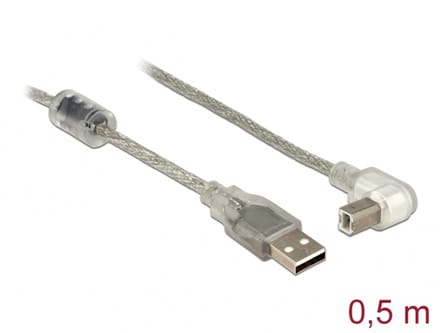 Delock Cable USB 2.0 Type-A male > USB 2.0 Type-B male angled 0.5 m transparent