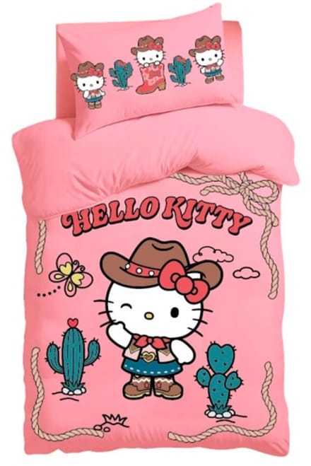 Hello Kitty western - Dekbedovertrek 1 pers - lichtroze