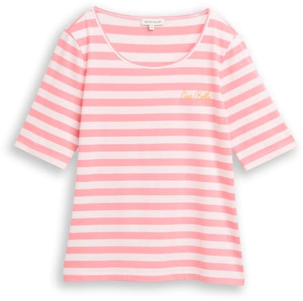 Tom Tailor - T-shirt met borduursel - Maat XL - pink white stripe