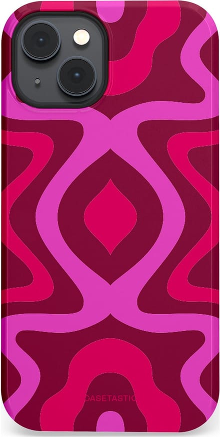 Casetastic hoesje geschikt voor Apple iPhone 14 Plus - MagSafe - Dubbellaagse bescherming - Retro golf - Fashion Case - Roze Bordeaux Wit