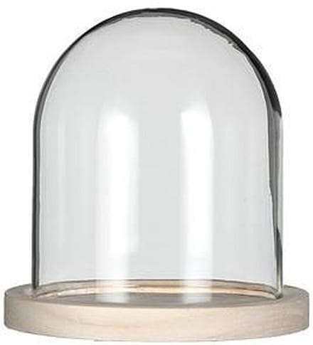 Ideas 4 Seasons Decoratie stolp - glas - houten plateau - D12 x H13 cm