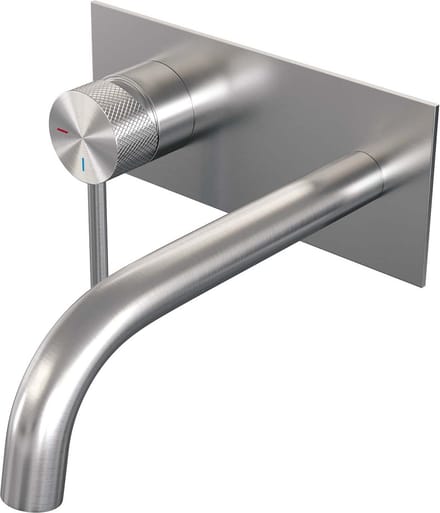 Brauer Brushed Carving inbouw wastafelmengkraan met gebogen uitloop en afdekplaat model A2 RVS geborsteld PVD