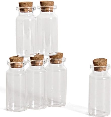 Hobby flesjes met kurken dop - 6x - glas - 10 ml - D2 x H6 cm