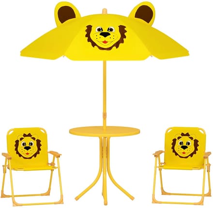 Sweiko Kinderzitjeset - Tuintafel + 2 klapstoelen - Met parasol - Geel