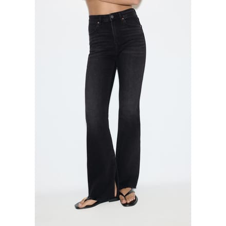 Stradivarius D74 flared split jeans  VERBLEEKTE ZWARTE WASSING 34