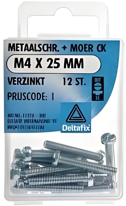 Deltafix metaalschroef cilinderkop + moer - M4 x 25 mm - verzinkt - 12 stuks