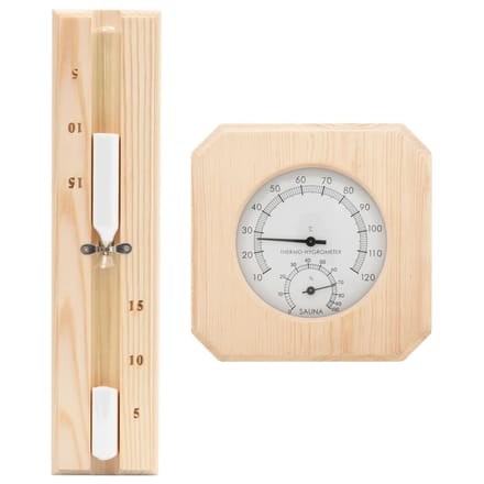 Ensemble thermomètre-hygromètre de sauna et sablier 2 en 1 Bois de pin massif