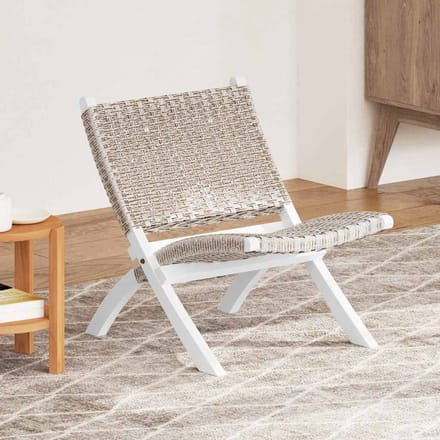 vidaXL - Relaxstoel - natuurlijk - kubu - rattan - en - massief - mahoniehout - wit