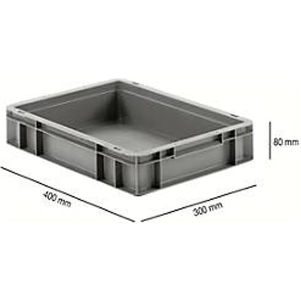 Stapelbak EF 4080 - polypropeen - L 400 x B 300 x H 80 mm - 7,4 L - bodemgreep - grijs