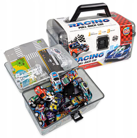 Grote Set Raceauto's met Koffer en Accessoires - Pull-Back