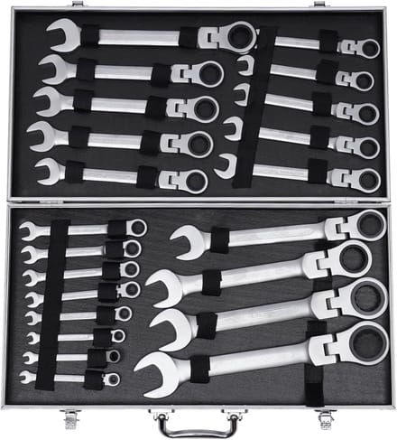 Ratel Sleutelset 22 Delig - Combinatie Ring- en Steeksleutels met Scharnier (6-32 mm)