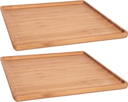 Serveerplank met opstaande rand - Set van 2x stuks - bamboe hout - 26 x 26 cm