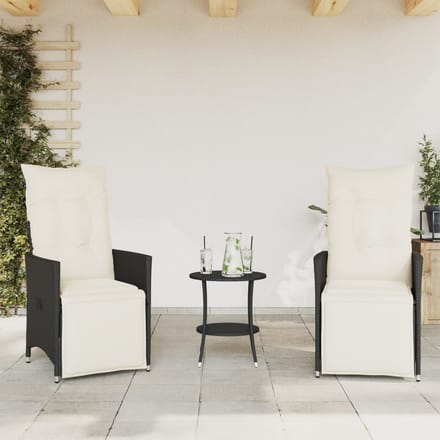 vidaXL - 3-delige - Bistroset - met - kussens - poly - rattan - zwart