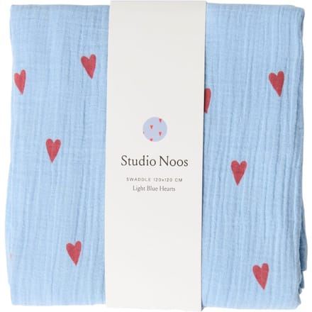 Studio Noos hydrofiele doek light blue hearts 120 x 120