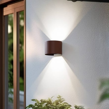 Lindby Smart LED buiten wandlamp Dara, roestkleurig, rond, CCT RGB, Tuya