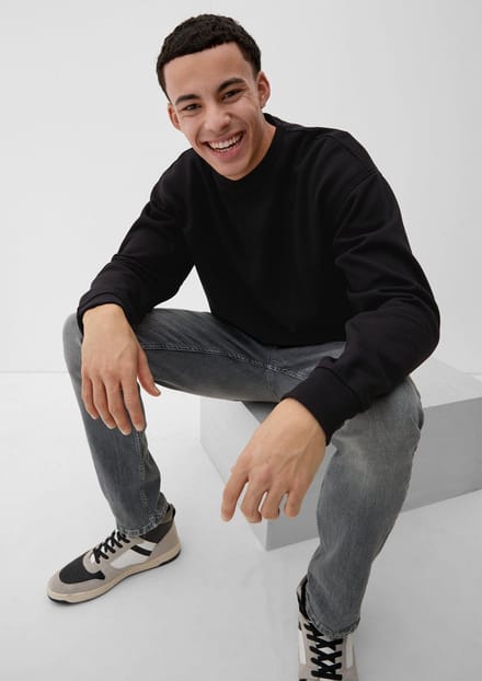 Sweatshirt gemêleerd met afhangende schouders en geborduurd logo QS