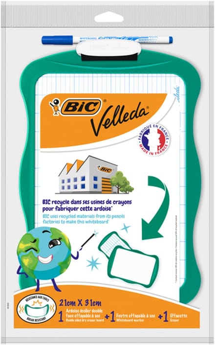 Whiteboard bic 21x31cm met stift en wisser recycle | 24 stuks