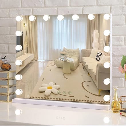 Puselo Large Hollywood Mirror with Lighting, Makeup Mirror with Touch Switch, Makeup Table Mirror with 17 Dimmable and USB Outputs (70 x 55 cm, White)