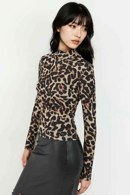 Leopardprint Halve Col T-shirt