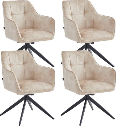 Colenis® - Lungo Eetkamerstoel - Set Van 4 - Beige - Adoré Velvet - Industrieel - 180°