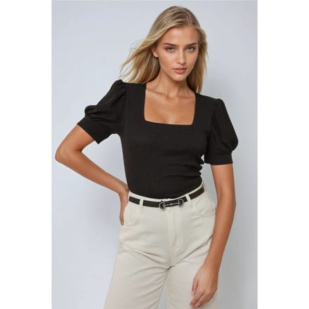 Vierkante Hals Textuur Aansluitende Blouse