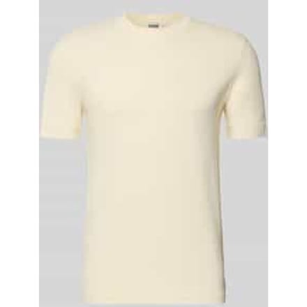 T-shirt met geribde ronde hals