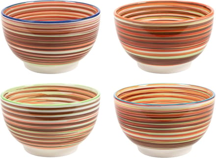 Cookinglife Soepkommen Rhythm & Lines - Saladekom, Dessertkom - Bowls - Aardewerk, Divers - Vaatwasserbestendig, Stapelbaar - Ø 14 cm, 4 Stuks