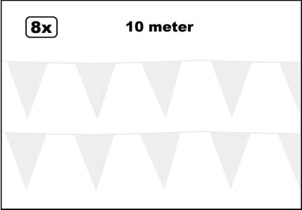 8x stuks vlaggetjes vlaggenlijnen wit - 10 meter - slingers