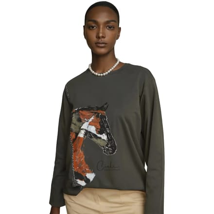 Dames-T-shirt met lange mouwen Cieli Equestrian The Iyanda Horse Head