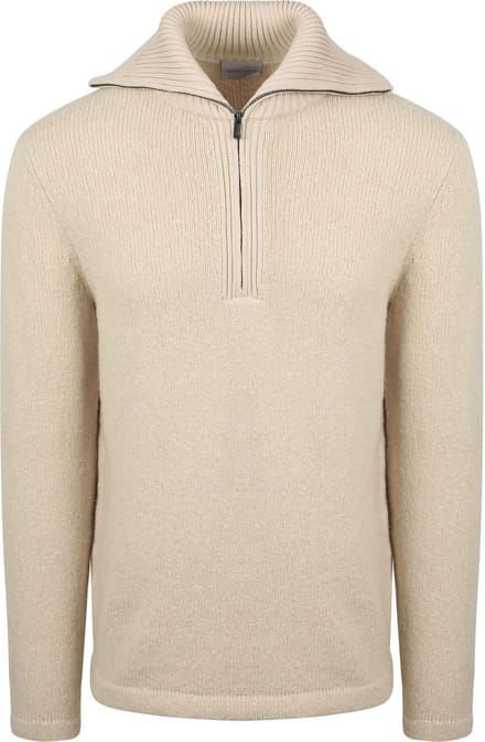 Suitable Deep Zip Pullover Boiled Wool Ecru - Maat M - Heren - Schipperstrui - Schipperstrui met rits - Volwassen mannen