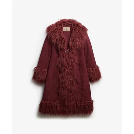 Superdry Long Afghan Jas Rood,Paars M Vrouw