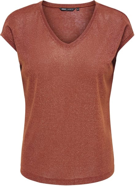 ONLY- ONLSILVERY S/S V NECK LUREX TOP JRS NOOS - Dames - T-shirt