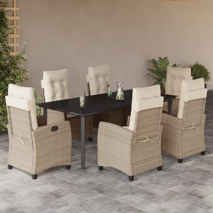 vidaXL - 7-delige - Tuinset - met - kussens - poly - rattan - beige
