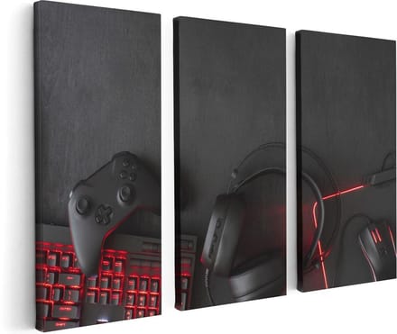 Artaza Canvas Schilderij Drieluik Gaming Spullen - Accessoires - Controller - 120x80 - Foto Op Canvas - Canvas Print
