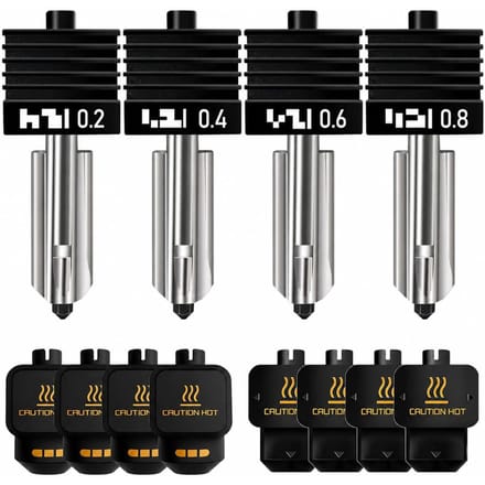 4 Stuks Hotend Kit Vervanging voor Bambu Lab X2D P2S 3D Printer 0.2 0.4 0.6 0.8mm Gehard Stalen Mondstuk Hotend met gray