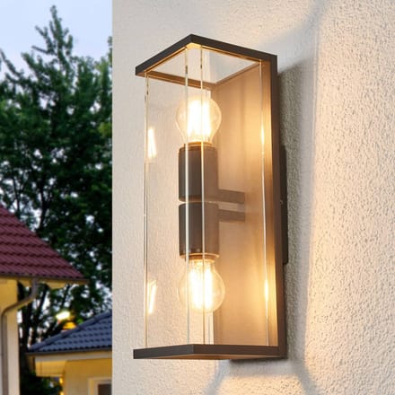 Lucande - Wandlamp buiten - 2lichts - Aluminium, glas - H: 40 cm - E27 - antraciet, helder
