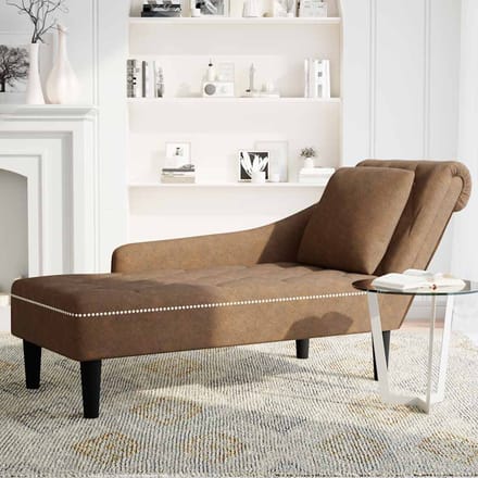 vidaXL - Chaise - longue - met - kussen - en - rechterarmleuning - kunstleer - bruin