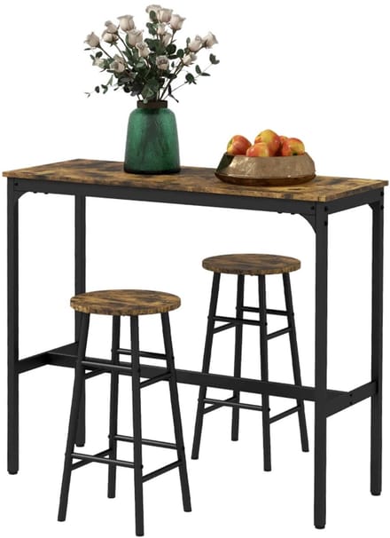 Bartafel keuken - Bartafel Set - Barkruk - Barstoel - Keukenstoel - Voetsteun - Zwart+Bruin