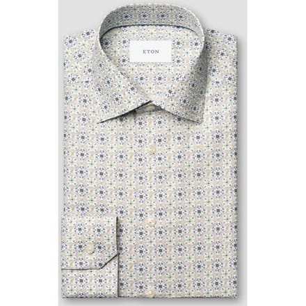Eton Overhemd Soft Touch Cotton Tencel Medallion Motif Lichtblauw-Multi / male